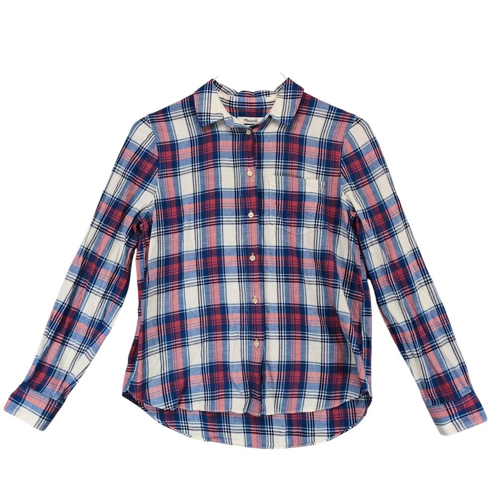 Madewell Women's M Long Sleeve Shrunken Flannel Button Shirt, Cotton Linen Blend